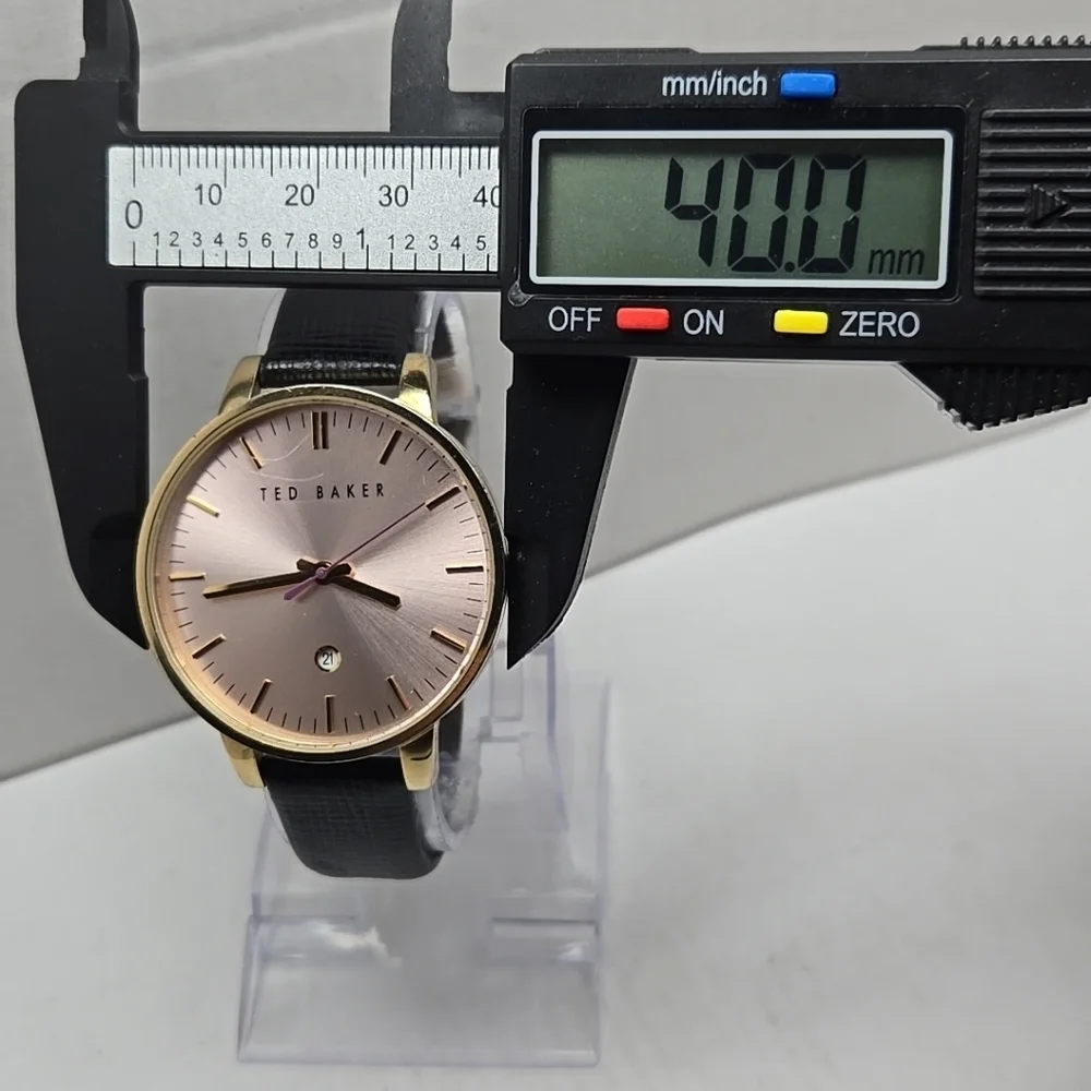 Ted Baker Kate Women's Watch Pink Date Dial Black Leather Band New Battery